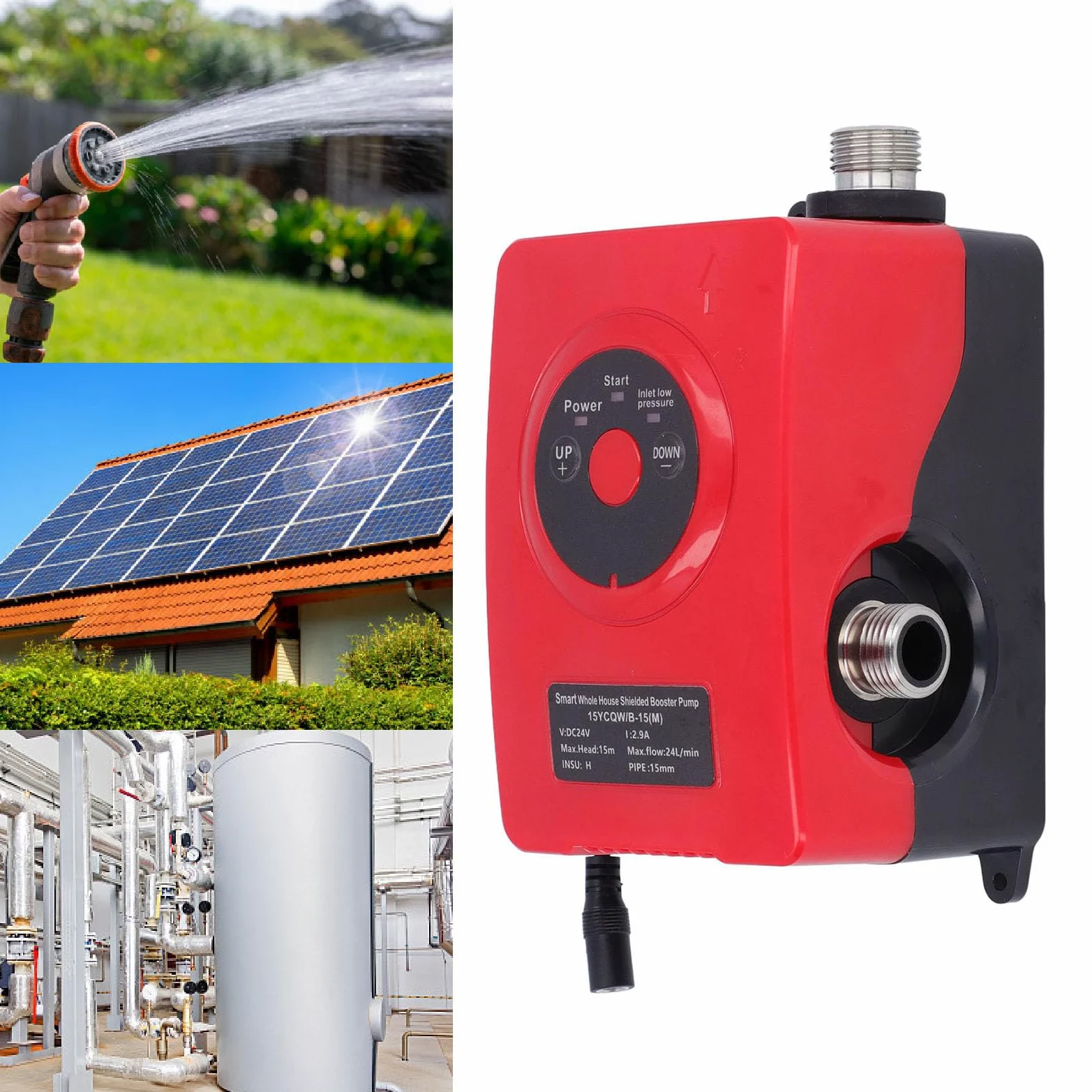 Pompa Booster per Scaldabagno 24 L/min 69 W, Pompa Booster Schermata Intelligente Pompa di Circolazione Ultra Silenziosa per L'orto