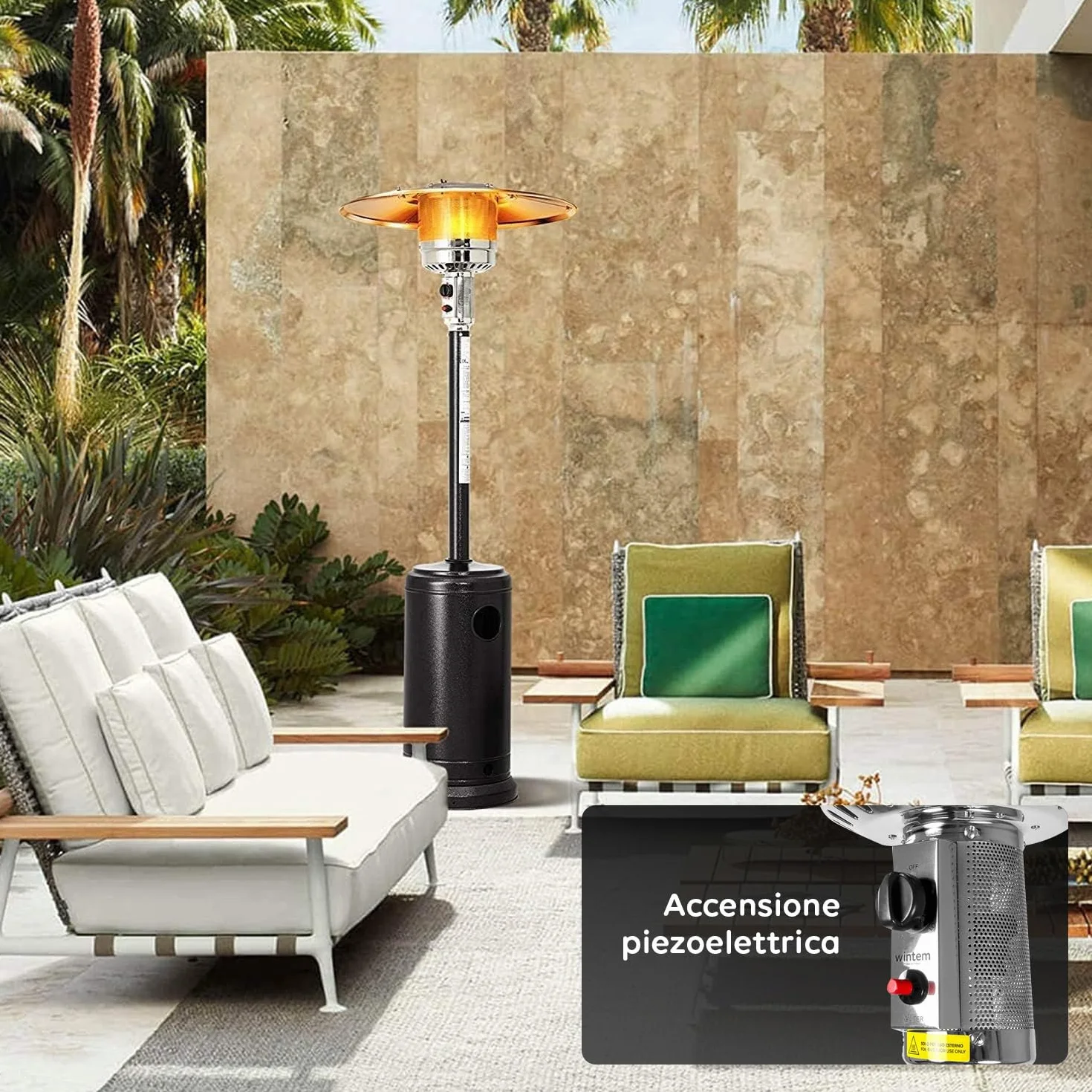 Avilia Fungo Riscaldante per Esterno a Gas GPL 5/12Kw - Stufa a Gas con Porta Bombola da 15kg Ideale per Riscaldare Patio, Giardino o Terrazzo con Potenza Regolabile e Accensione Pizoelettrica