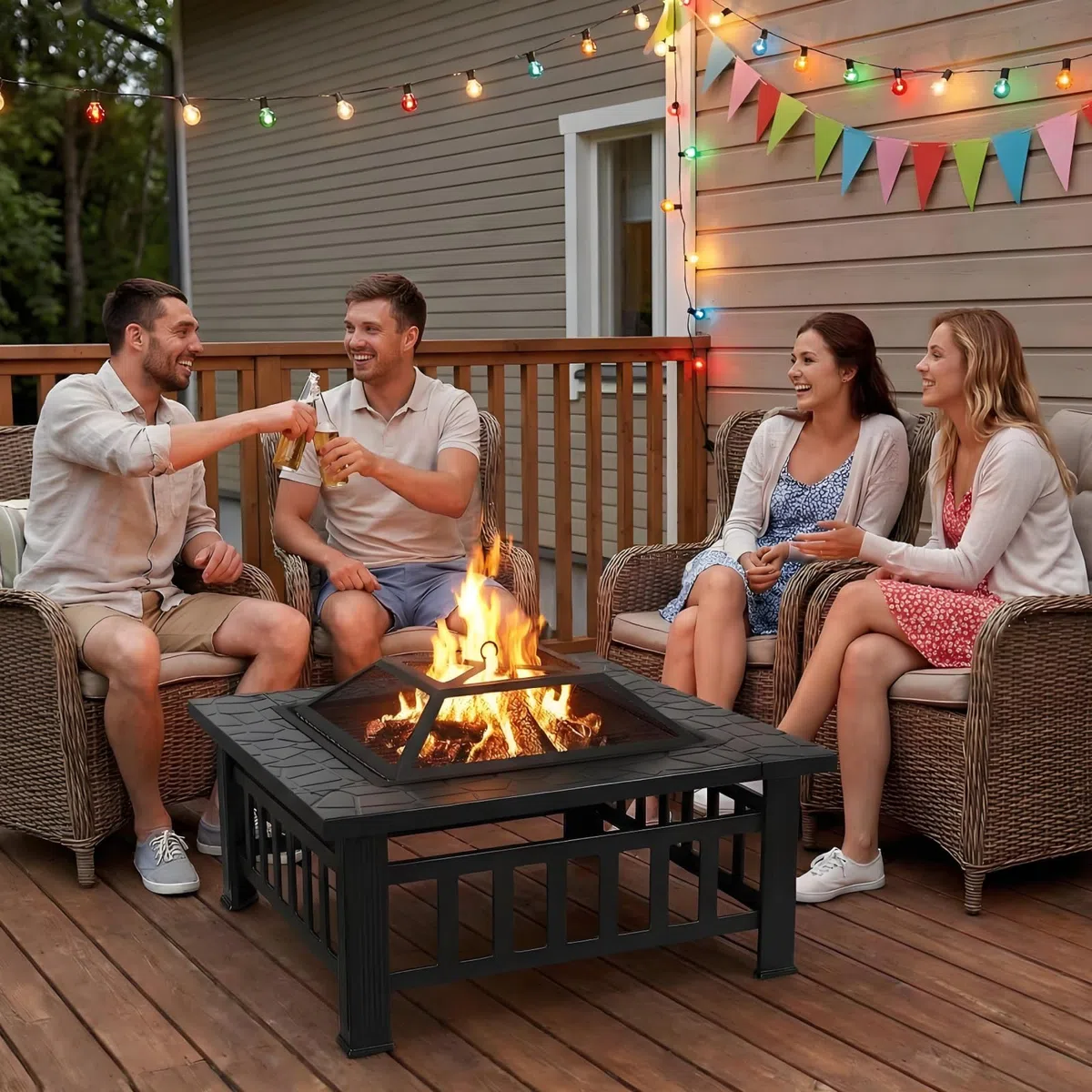 LIFERUN Braciere Barbecue con Griglia Esterno, 81cm Braciere da Giardino | Braciere da Esterno in Ferro,con Griglia, Attizzatoio,Parascintille, Copertura Impermeabile,Pinze per Grill,Spazzola,4 Gamba
