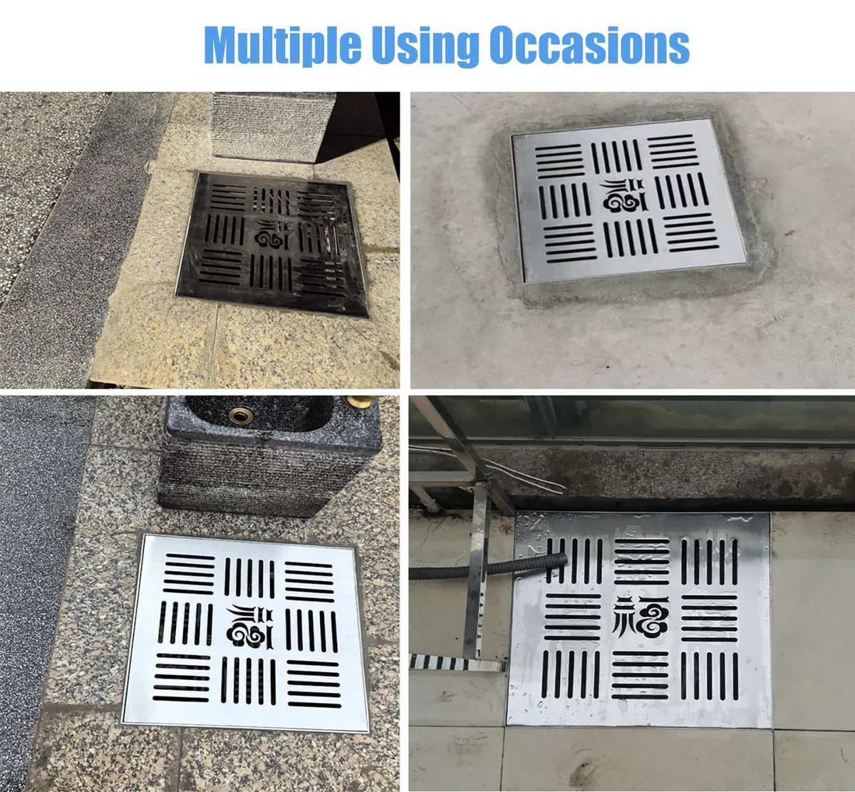 Coperture per scarichi in metallo per esterni, 30 cm x 15 cm, griglia in acciaio inox per drenaggio rapido e blocco dei detriti, filtro per grondaia per cortile e terrazza