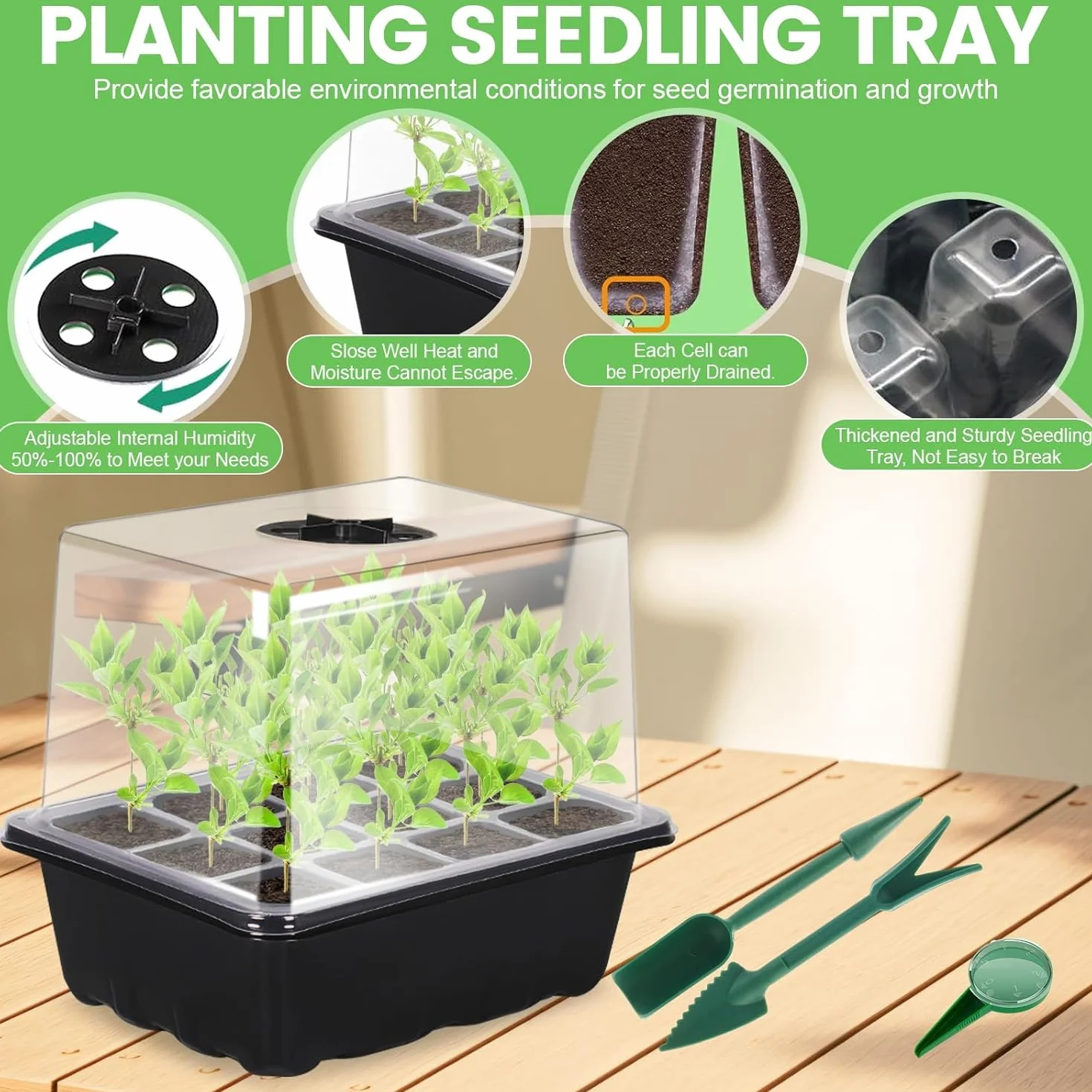 Vassoi per semi,10 Pack 120 Celle Propagator Growing Addensano i Vassoi,Propagator con Coperchi Rialzati,Vassoi Semina,Kit di vassoi di coltivazione di semi di piante riutilizzabili