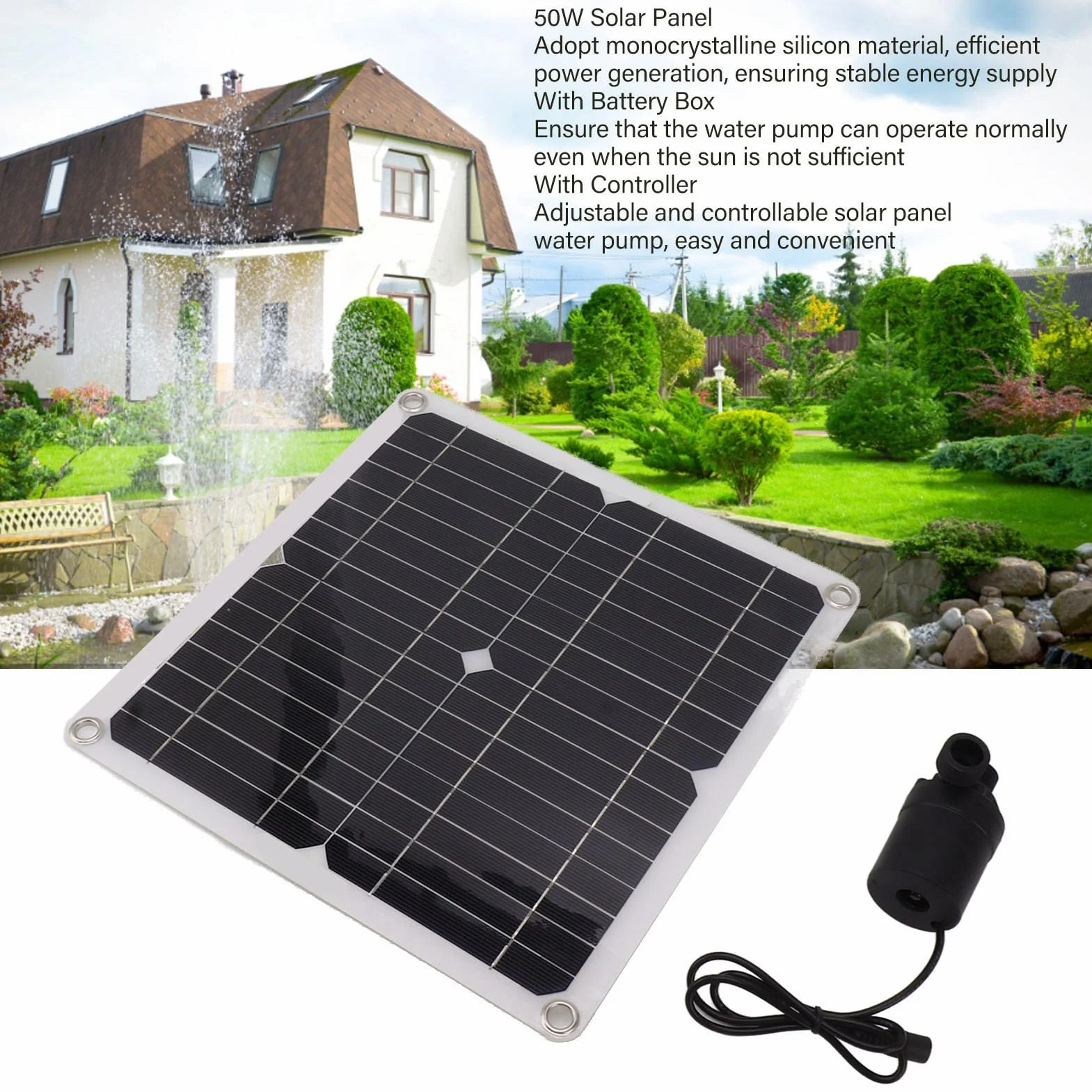 Tyenaza Kit Pompa Acqua Solare, 50 W Pannello Solare 22 W Pompa Acqua 800L/h 12 V DC a Basso Rumore Pompa Solare per Stagno per Bagni di Uccelli, Giardino, Acquario