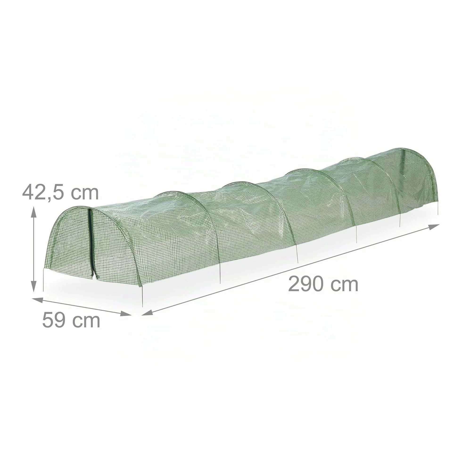 Relaxdays Serra per Orto Mini, con Zip, Tunnel di 2,9 m, Pieghevole, da Giardino, Protezione per Piante e Fiori, Verde