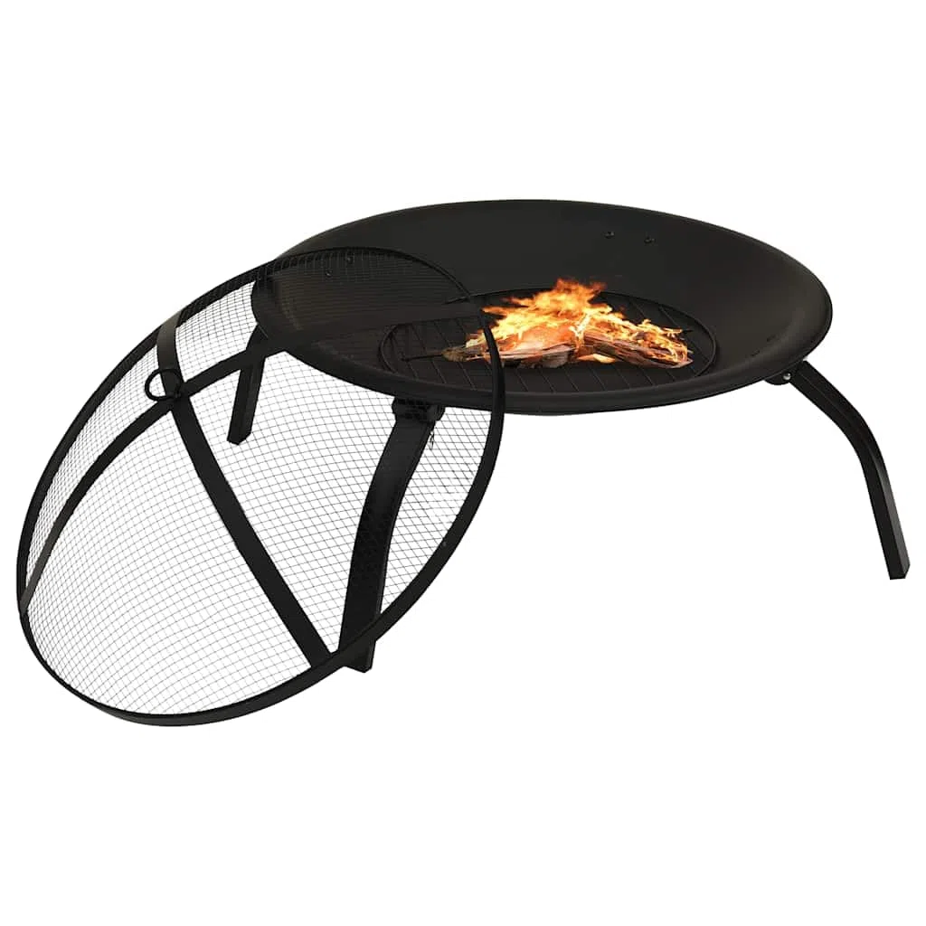 Braciere e barbecue 2 in 1 in acciaio con attizzatoio, 56 x 56 x 49 cm, per giardino, terrazza ed esterni, include griglia per barbecue, protezione dalle scintille, gambe pieghevoli, uso