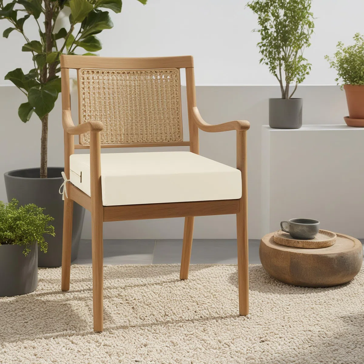 Set di 2 cuscini per sedie da esterno, spessi 7 cm, in rattan, impermeabili, per mobili da esterno con laccetti, cuscini per sedie da pranzo e patio, 45 x 45 cm, beige