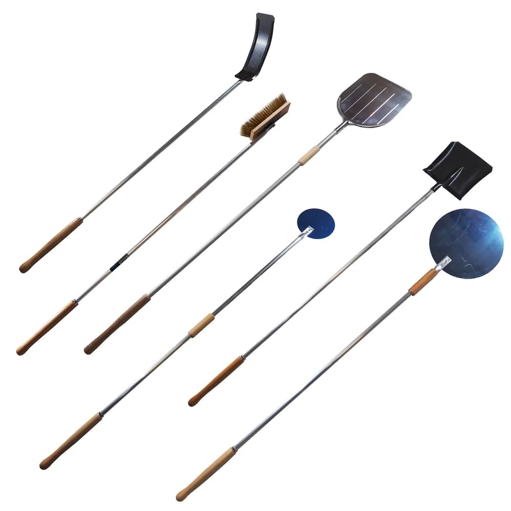 KIT PALE SET PALA PIZZA FORNO A LEGNA 6pz COMPLETO SPAZZOLA GRANDE + REMO TIRA CARBONI E CENERE + PALA RETTANGOLARE + PALA TONDA + PALA TONDA MAXI + PALA CENERE