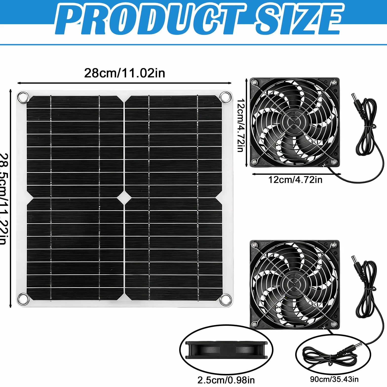 PORFOYO Kit Ventola per Pannello Solare,12W Ventilatore Alimentato da Pannello Solare,Ventilatore Solare,Kit Ventilatore Pannello Solare per Pollaio,Serra,Capanno da Giardino(Doppia Ventola)