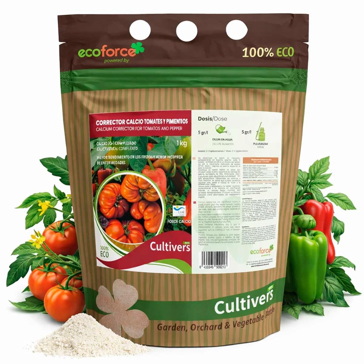 CULTIVERS Concime al Calcio per Pomodori e Peperoni 1 kg Biologico a Azione Immediata Correttore di Carenze Migliora la Fruttificazione e Rafforza la Resistenza Naturale della Coltura