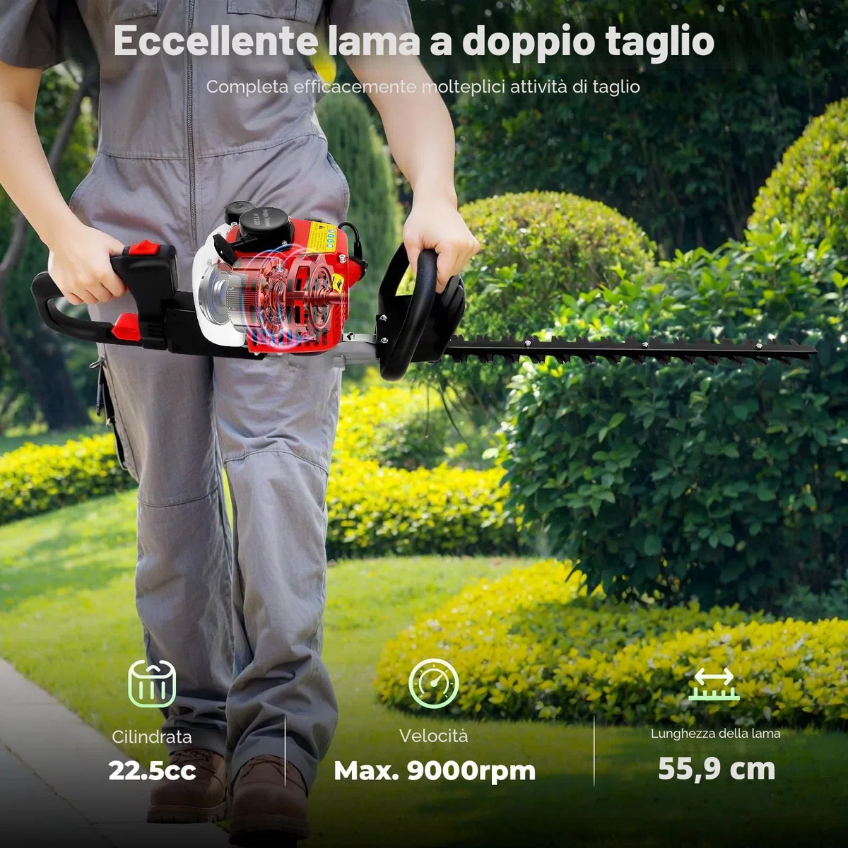 Tagliasiepi a benzina a 2 tempi, 22,5 CC, Taglia Siepi, Taglia Cespugli, Tagliasiepi a Scoppio, Cesoie da Giardino