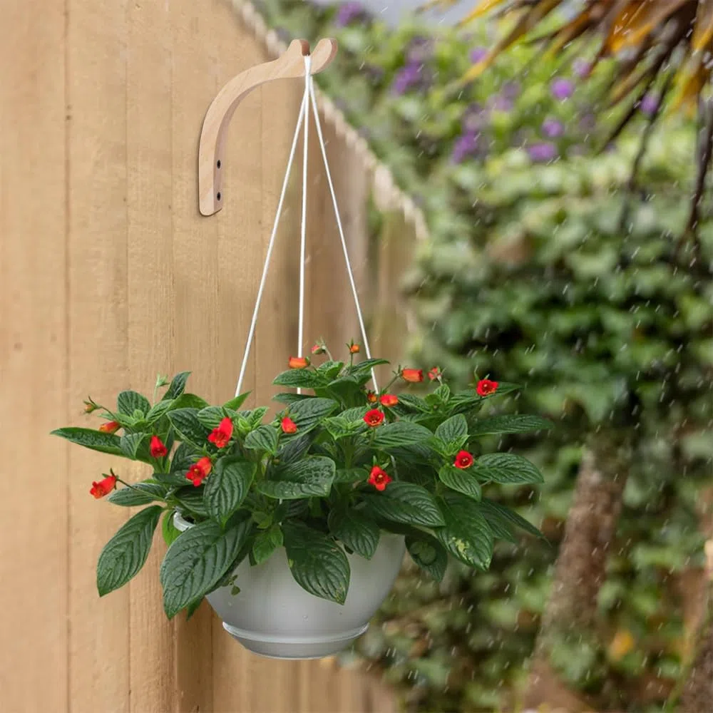 Confezione da 2 Ganci per Piante sospese in Legno con Staffa per Appendere vasi di Fiori, Ganci per cesti in Legno per Interni ed Esterni, Porta Piante da Giardino, Decorazione per la casa