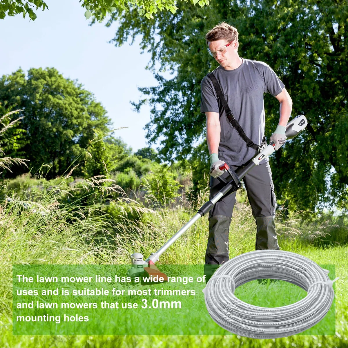 Filo per decespugliatore, 3,0 mm x 45 m, filo in acciaio per decespugliatore, filo di nylon, filo di ricambio per decespugliatore, filo universale per Weed Grass Yard Garden