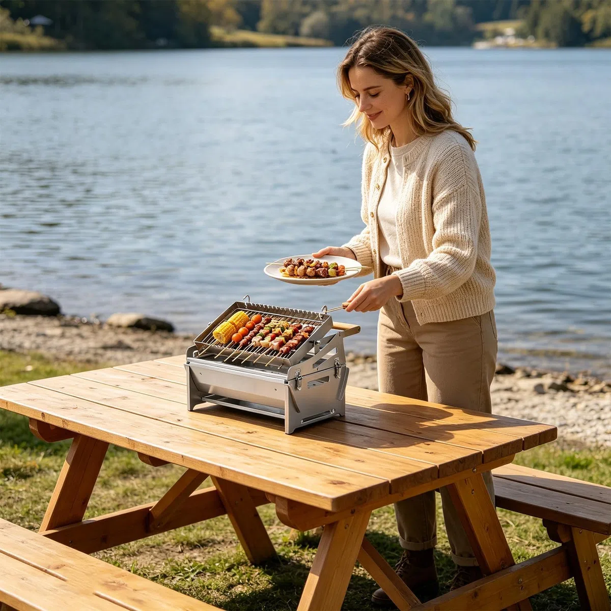 Griglia A Carbonella Rotante Rotazione A 360 Gradi Strumento Per Grigliare | Fornello Barbecue Portatile In Acciaio Per Campeggio, Picnic, All'Aperto, Giardino BBQ, Cortile