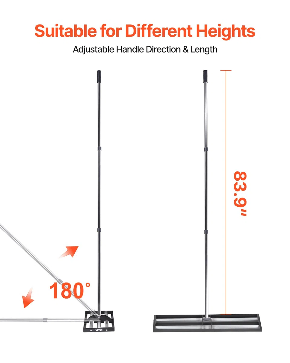 VEVOR Rastrello Livellatore per Prato con Rullo in Acciaio Inox da 254x914 mm, Strumento da Giardinaggio Livellante per Terreno con Manico Regolabile da 213 cm, per Giardino Fattoria Campo da Golf