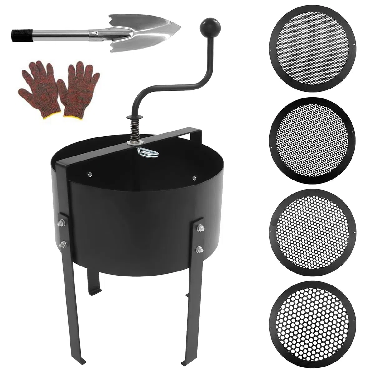Colino da giardino a manovella in metallo, Ø 30 cm, con 4 setacci (3/6/9/12 mm), efficace filtro per terra, pietre, sabbia, compost, erbacce, colino intercambiabile per giardinaggio