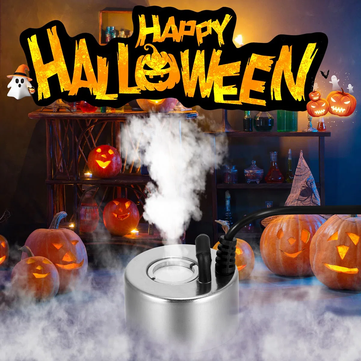 Nebulizzatore ad ultrasuoni, 350 ml/h, nebulizzatore a ultrasuoni, per fontana, stagno, acquario, giardino, rockery, Halloween Pumpkin e vaso da strega