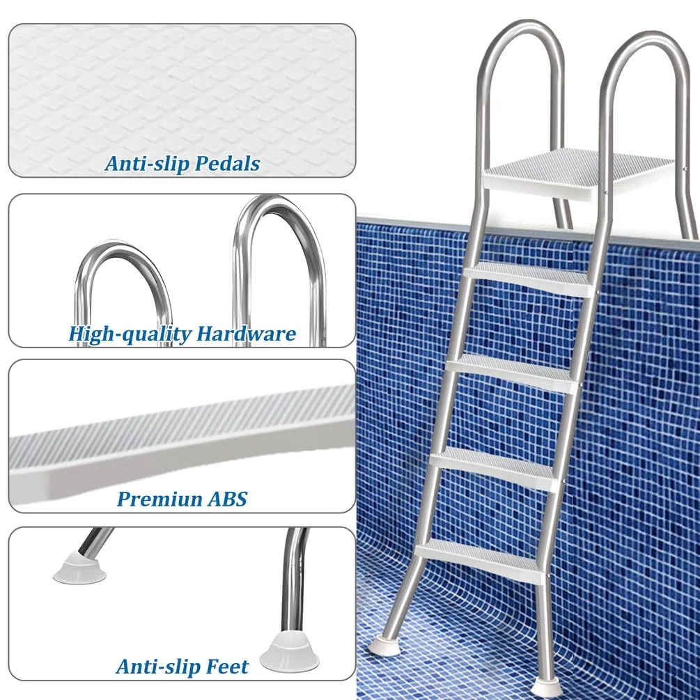 Scala per Piscina Fuori Terra a 3 Gradini 110 cm, Scala di Risalita in Acciaio a Doppio Lato, Robusta Scala per Piscina Fuori Terra, Gradini per Piscina Antiscivolo,110cm