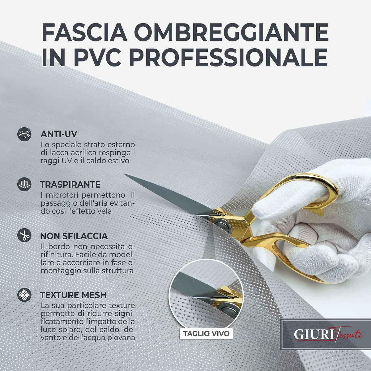 Giuri Tessuti - Fasce in PVC Microforato Mesh per Copertura ad Onda di Gazebo e Pergola - Telo ombreggiante ignifugo (Champagne, 60x450cm)