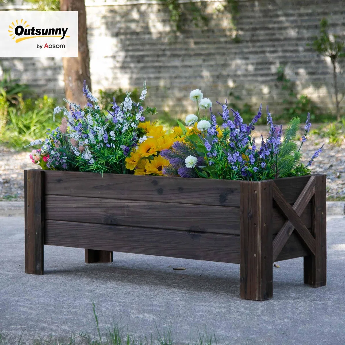Outsunny Fioriera da Esterno in Legno Rettangolare, Aiuola Rialzata Portapiante Vaso per Orto da Esterno, 100x36.5x36cm