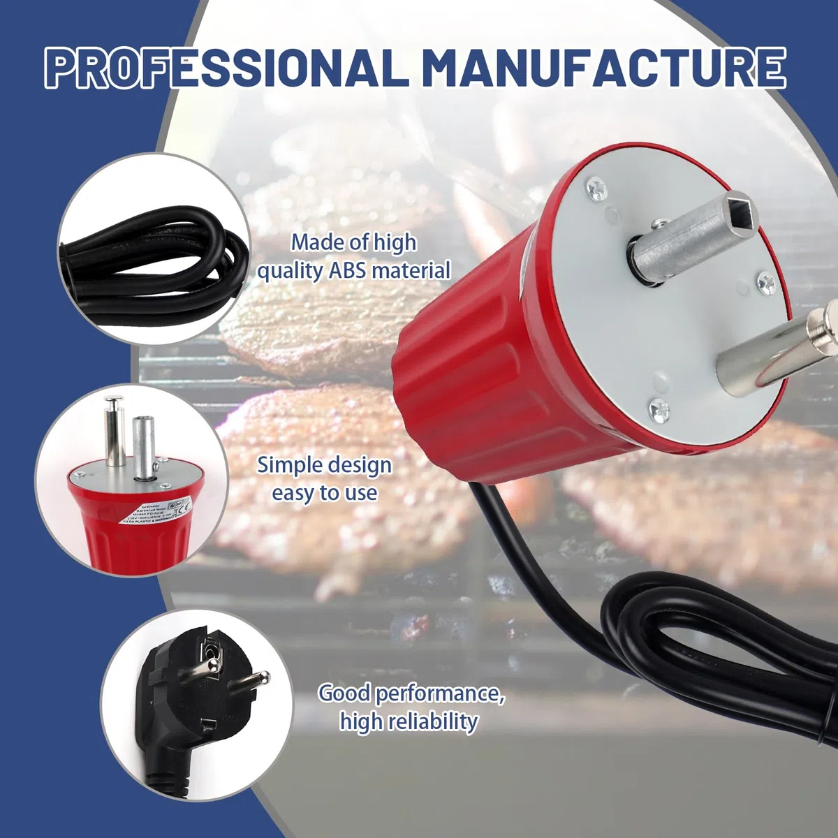EXLECO Motore Girarrosto per Barbecue Motorino DC 220V 230V 240V Griglia Elettrica Barbecue Macchina Elettrico Grill Rotator per Grillen Portatile Moteur Casa Accessori per Barbecue Rosso
