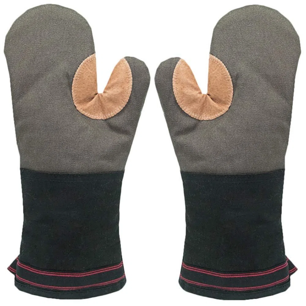 AYADA Guanti da Forno Spessi Lunghi Grande, Guanti da Cucina in Pelle & Morbido Fibra poliestere, Antiscivolo Oven Gloves Mitts Lavabile Presine da Cucina Professionale per Uso Domestico (Grigio)