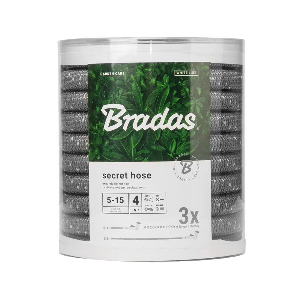 BRADAS - SECRET HOSE WSCH515GY, tubo estensibile 5/15 metri, ugello a 4 funzioni, tubo acqua espandibile adatto per giardino, giardinaggio, irrigazione, pulizia grandi spazi e autovetture.