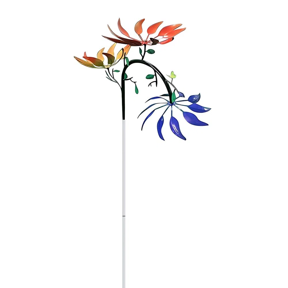 Mulino a Vento Cinetico, NAVESO Girandola a Vento con Fiore Rotante, Girandole da Giardino in Metallo Decorazione per Balconi, Frutteti, Cortili, Tetti