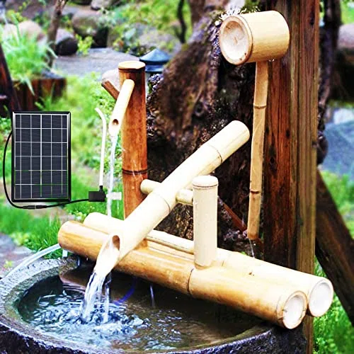 Fontana Solare in bambù, Fontana in bambù, Decorazione per Giardino Esterno, Decorazione Domestica per Prato Interno all'aperto