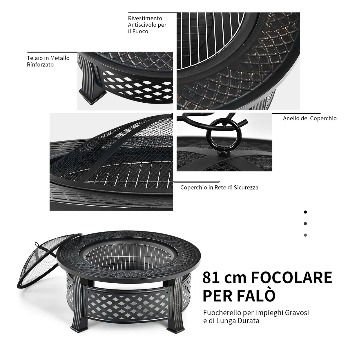 COSTWAY Braciere da Giardino, 3 in 1 Braciere da Esterno con Copertura Protettiva, Copertura Antipioggia e Attizzatoio, Diametro: 50 cm, per Campeggio, Cortile, Patio