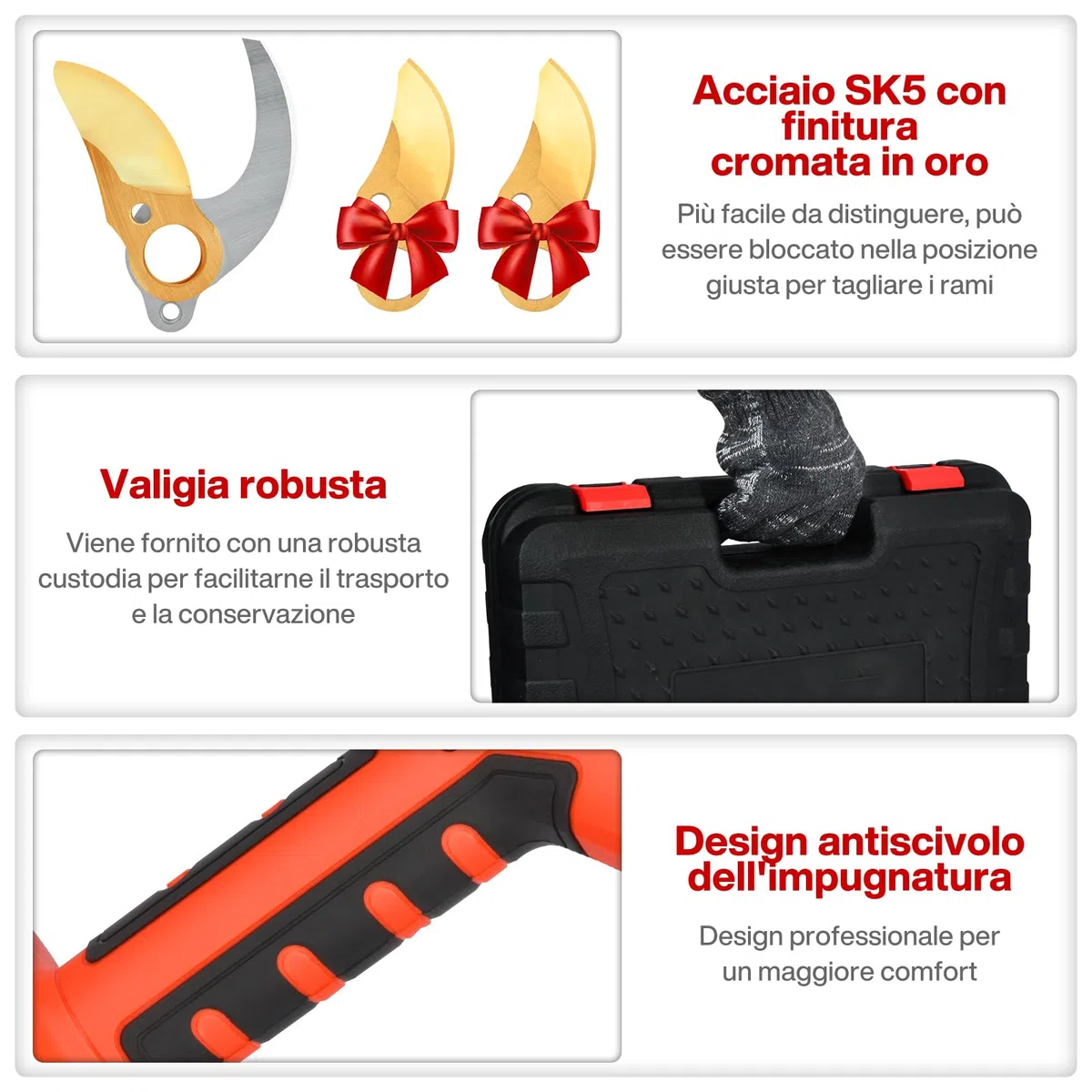 Forbici Potatura a Batteria 50mm 2 x 2000 mAh Brushless 800W | Forbici Elettriche Lama SK5 Schermo LCD Cesoie Elettriche Professionali Regolabile 30-50mm per Potatura Giardino Olivo Ulivo