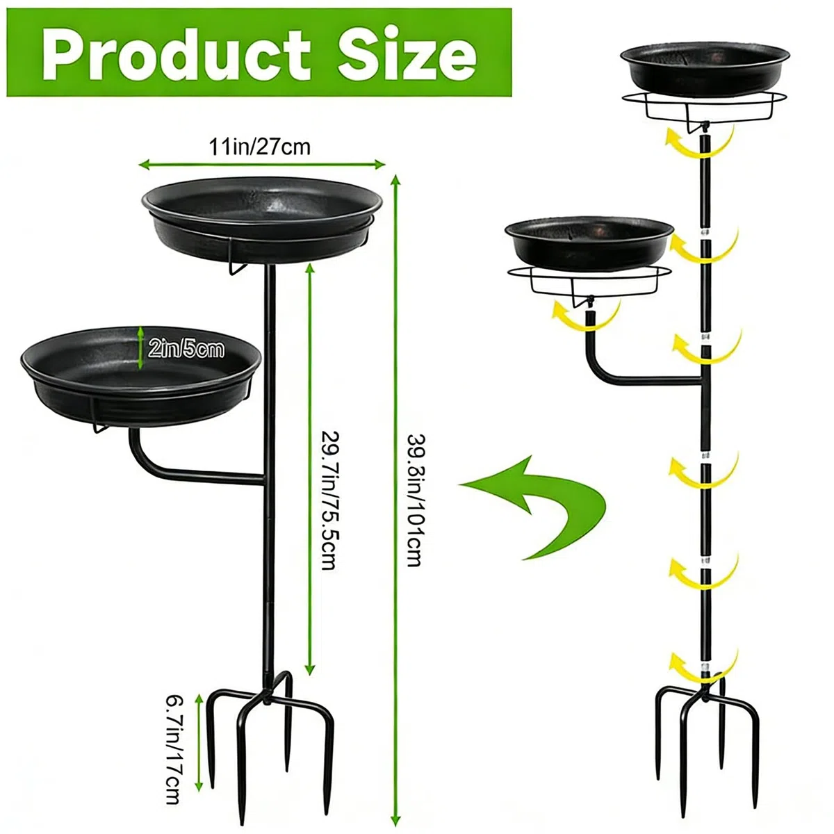 Vasca per uccelli per esterni, per mangiatoia in piedi, con base a 4 rebbi, vasca per uccelli in piedi, per esterni, giardino, patio, terrazza, padiglione, decorazione per prato, decorazione
