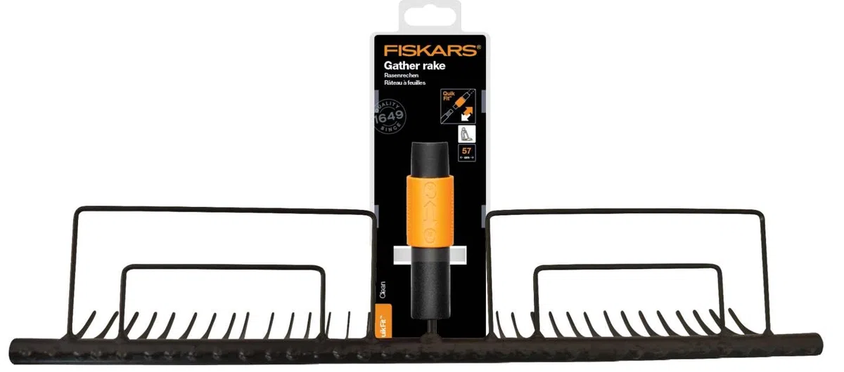 Fiskars Rastrello per prato con 35 denti, Testa di attrezzo, Larghezza: 57 cm, Denti in acciaio temprato, Nero, QuikFit, 1000656