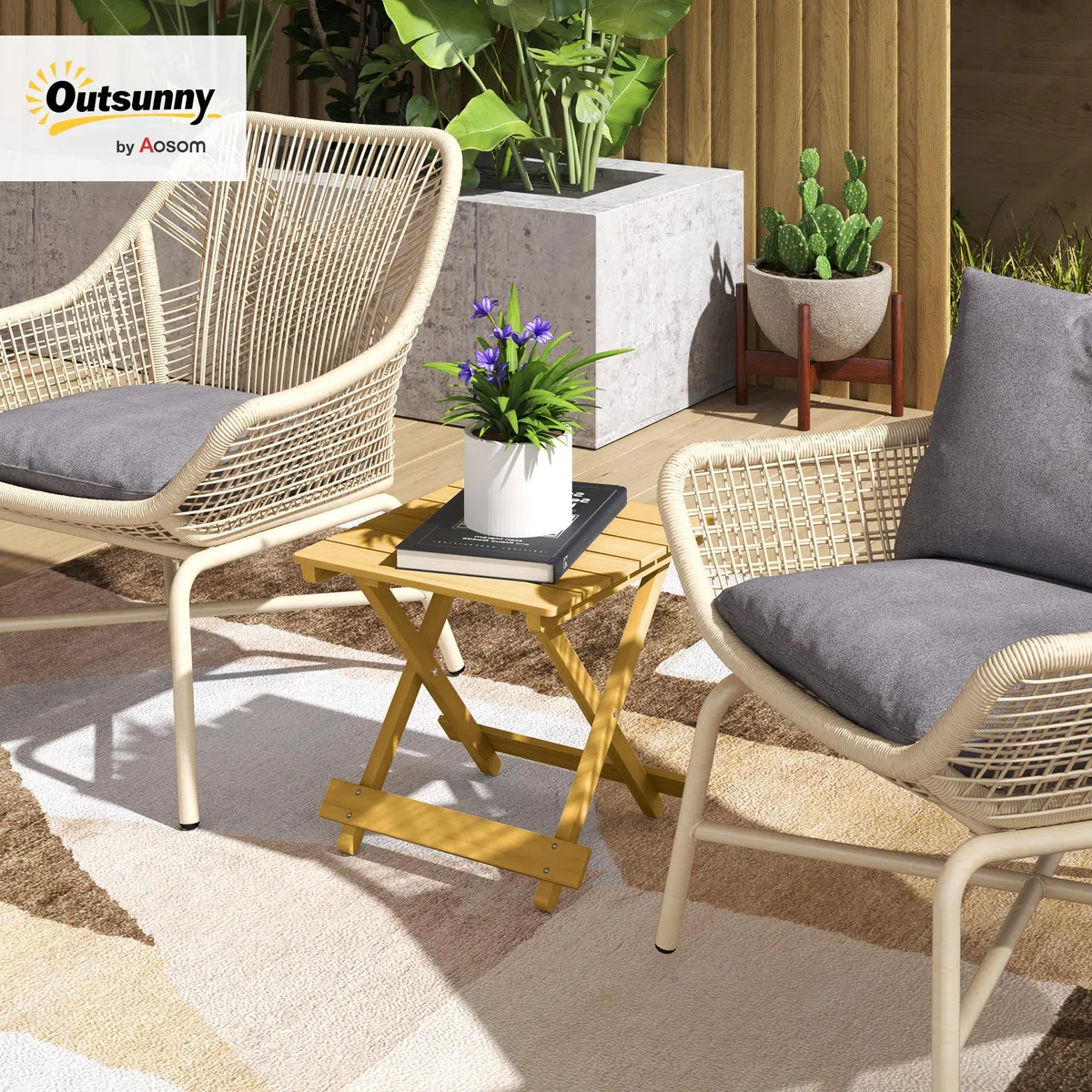 Outsunny Tavolino da Giardino Pieghevole in Legno di Abete, Tavolo da Esterno con Piano a Doghe per Salotto, Balcone e Terrazza, 40x43x40 cm, Legno Naturale