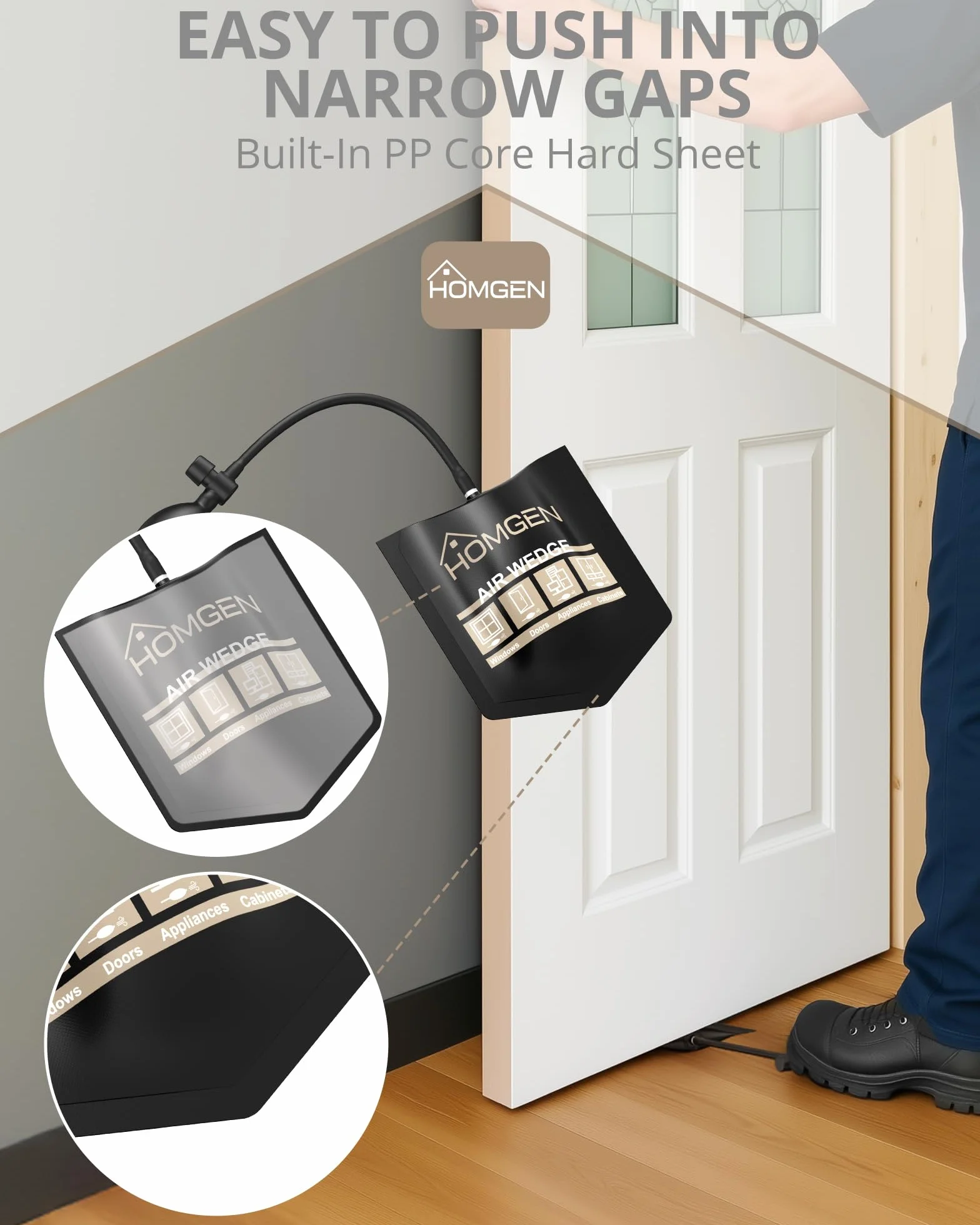 HOMGEN 4 Pezzi Pompa ad Aria per Finestre Max Carico 200kg Cuscinetti ad Aria per Sollevamento in TPU con 4 Cune Cuscini Gonfiabili ad Aria per Installazione Porte Finestre Spostare Mobili