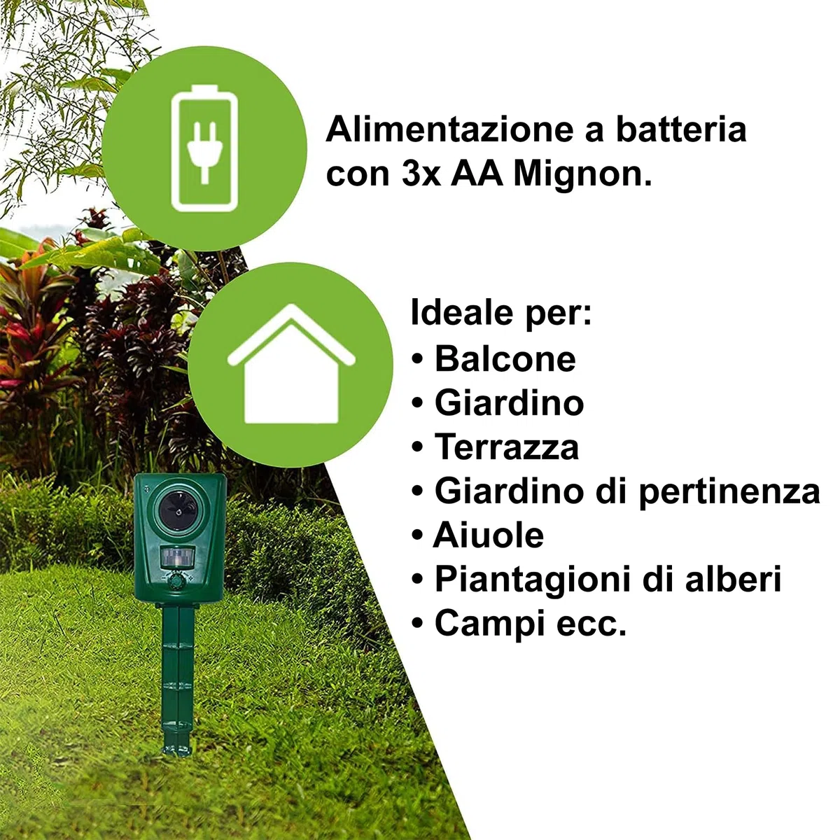 ISOTRONIC repellente solare animali gatti cani volpi procioni ultrasuoni giardino raggio 40m² 1 unità efficace esterno difesa dissuasore ecologico protezione prato parassiti impermeabile mobile stop