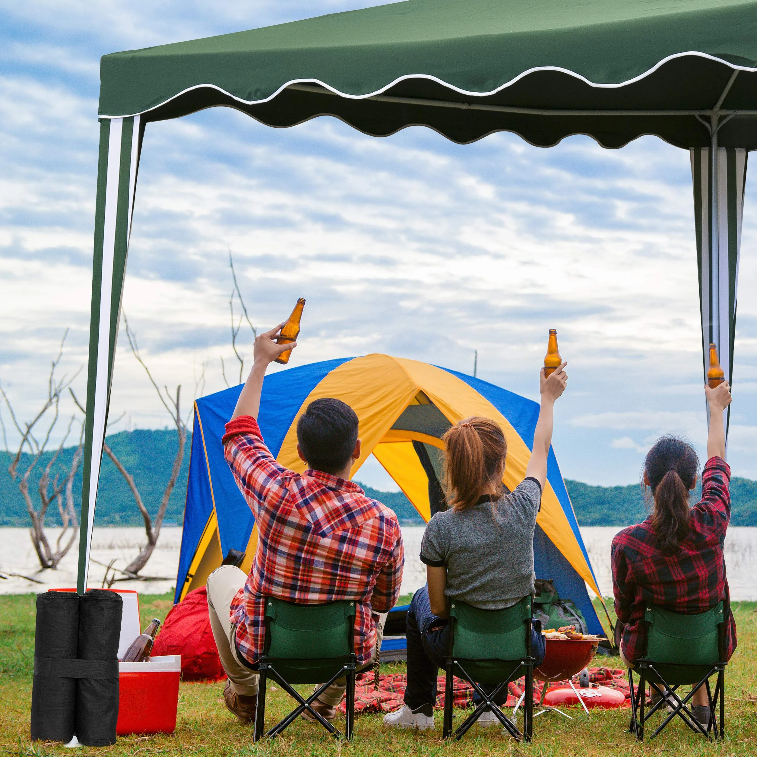 Relaxdays Pesi per Gazebo, Set da 4 Zavorre per Tende & Padiglioni, da Riempire con Sabbia o Pietre,10 kg per Piede,nero