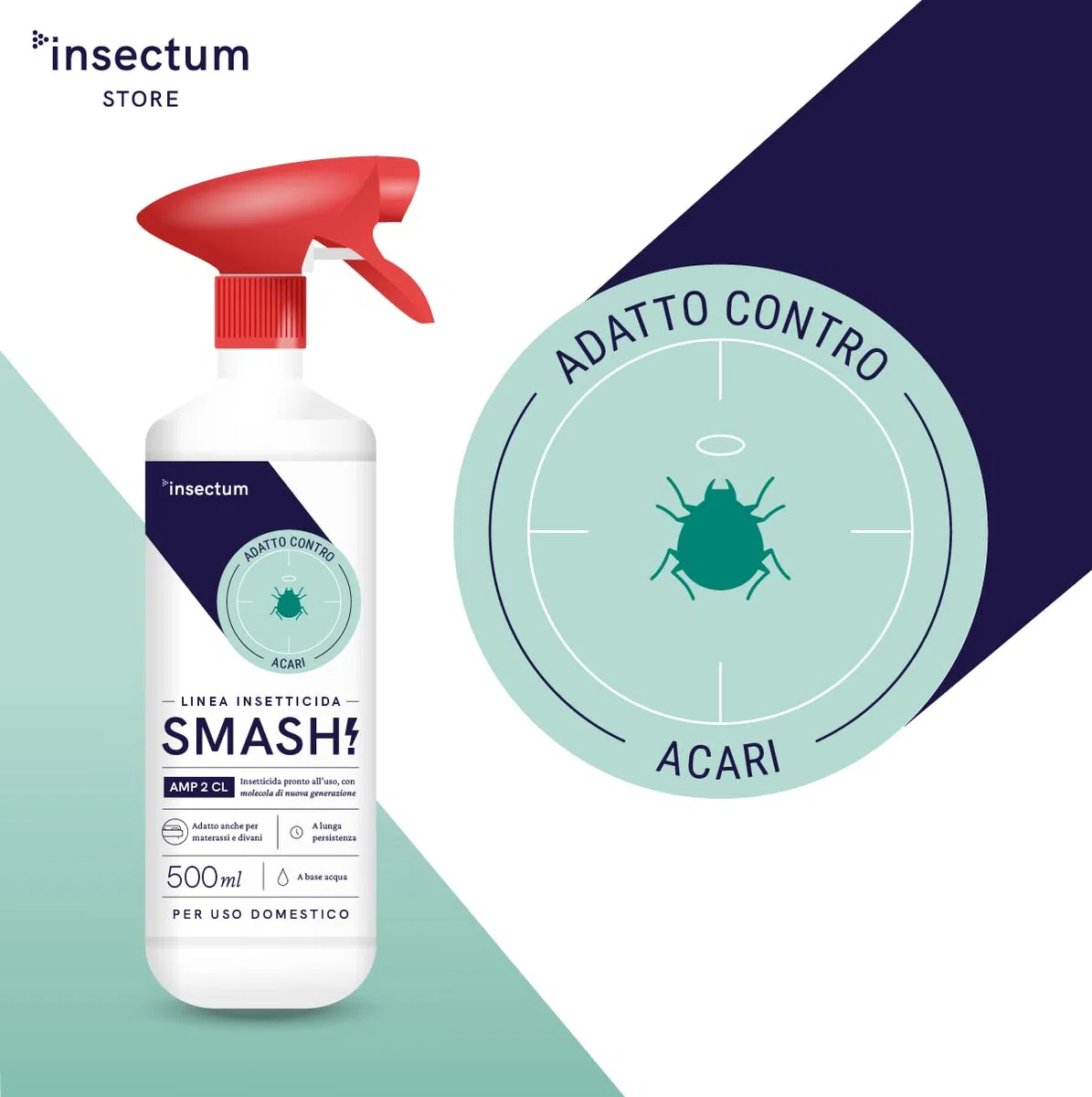 SMASH Spray Antiacaro per Materassi e Tessuti - 1x500ml - Acaricida Antiacaro Spray per Materassi, Divani, Tende e Tappeti - Non Macchia e Senza Permetrina spray