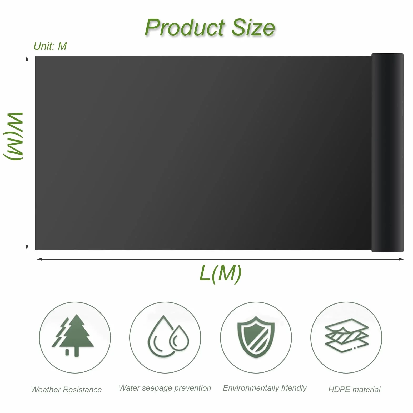 Rivestimento per stagno ad alta resistenza da 5 mm PEHD per stagni e fontane Dimensioni: 1x10m 2x8m 3x7m 4x6m 5x5m 6x12m 7x10m 8x12m 10x15mPerfetto per le caratteristiche dell'acqua