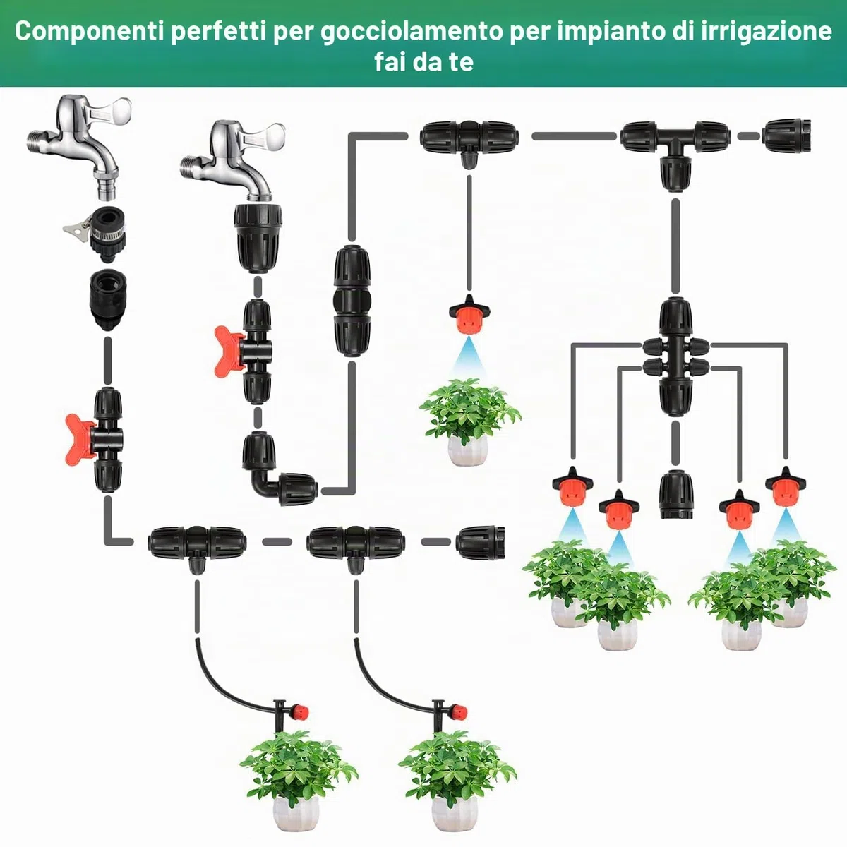 15 pezzi Connettore da giardino 16mm a 4/7 Connettore a T con chiusura a spillo da giardino per tubo in PE Irrigazione da giardino Irrigazione Irrigazione