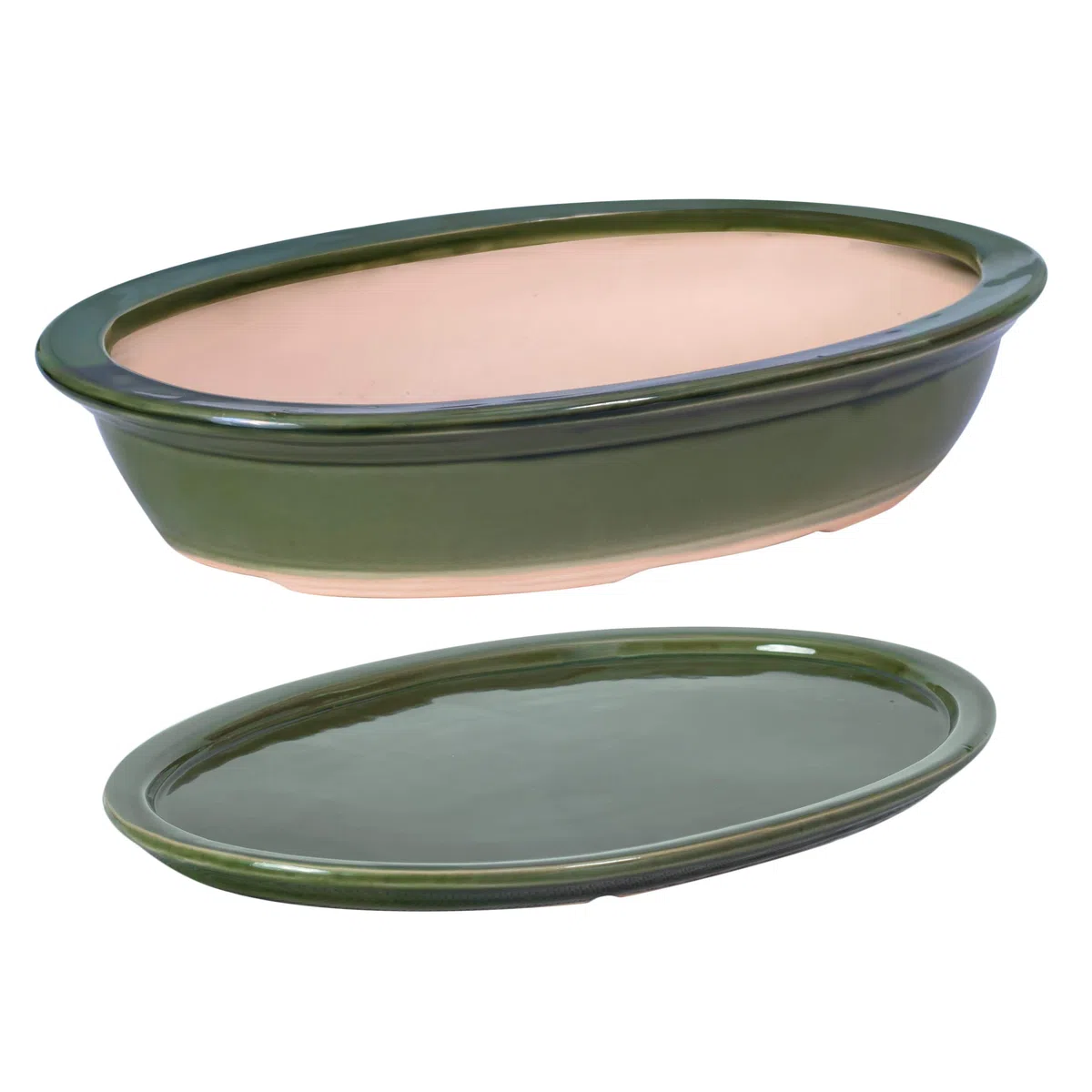 Vaso per bonsai/fiori, da giardino, in ceramica/terracotta, con sottovaso, verde, 6 misure (40)