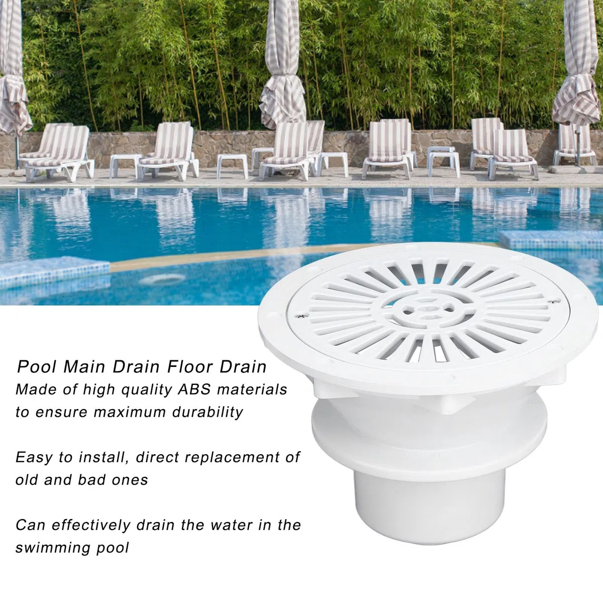 Scarico a pavimento, uscita del coperchio dello scarico principale della piscina in plastica rotonda bianca Accessorio per la piscina Accessori per la sostituzione del drenaggio