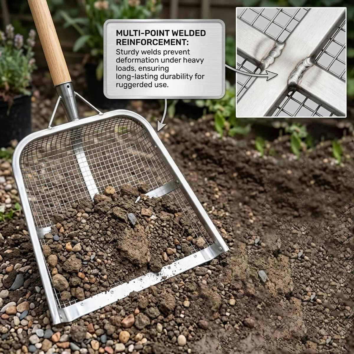 Pala setacciatrice con Maglia da 8 mm, Robusta e Rinforzata, con Telaio saldato, Ideale per setacciare Il Terreno da Giardino e filtrare i Cereali. Dimensioni: 47 x 36 cm (18, 5 x 14, 2 pollic