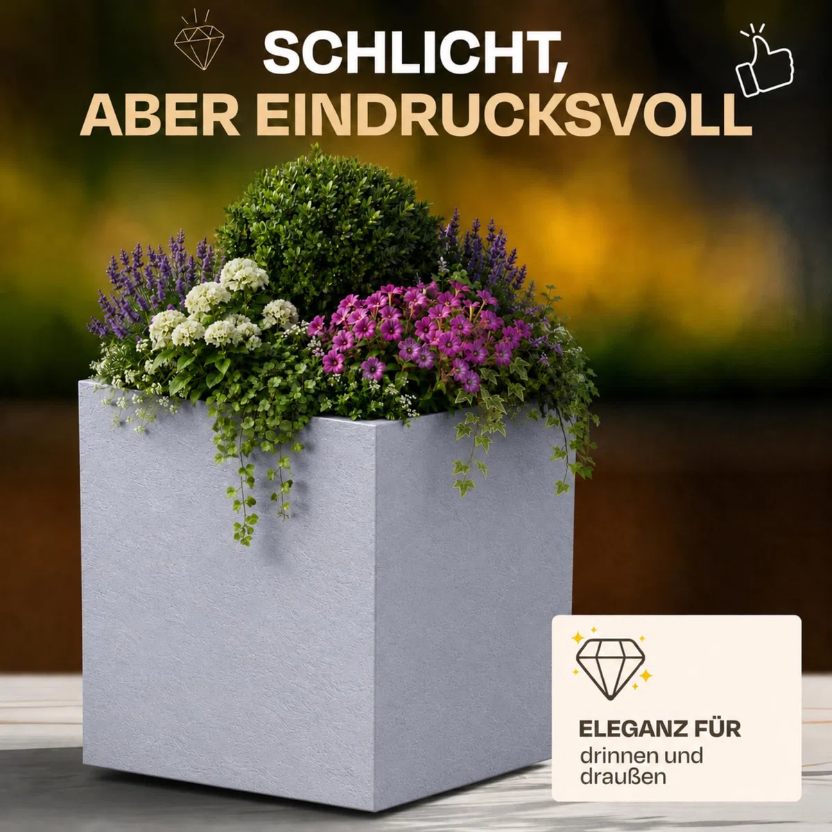 Ondis24 Vulkan Pierre 50 - Vaso da fiori da giardino, 50 x 50 cm, effetto ardesia, con serbatoio d'acqua, alto, resistente all'inverno, colore: grigio chiaro