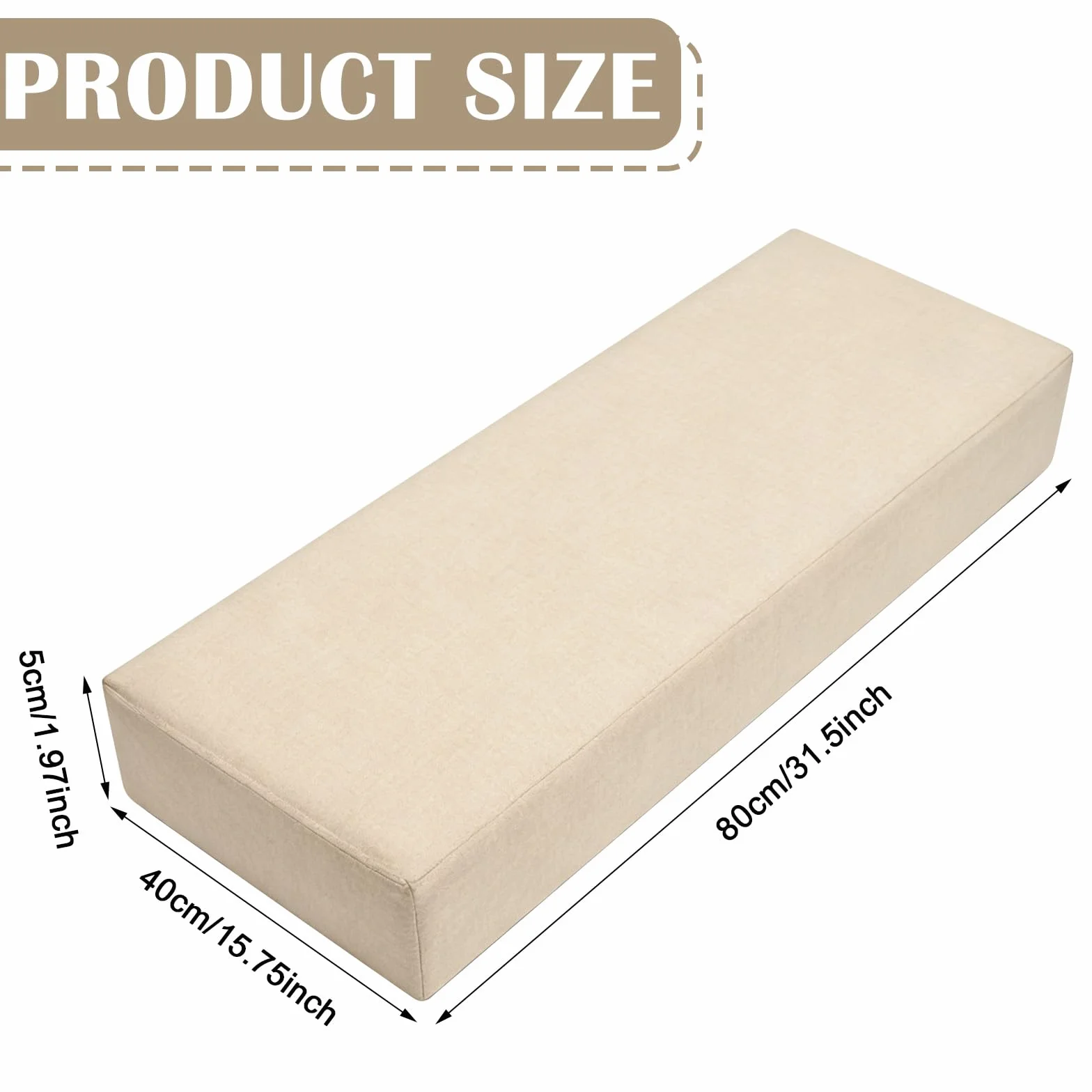 Cuscino per panchina, cuscino di ricambio, 80 x 40 x 5 cm, antiscivolo, per panca da giardino, rimovibile, per esterni, terrazza, interni (beige)