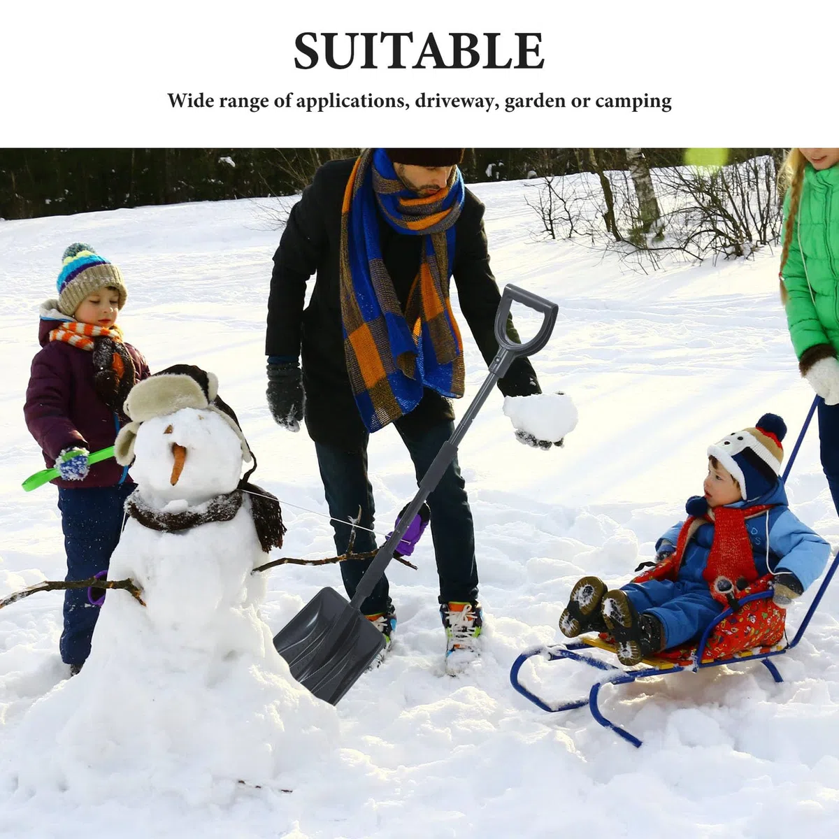 Yardenfun Pala da neve, pala da neve di emergenza per vialetto con manico in spugna, staccabile per la rimozione del ghiaccio per casa, giardino, campeggio, fango