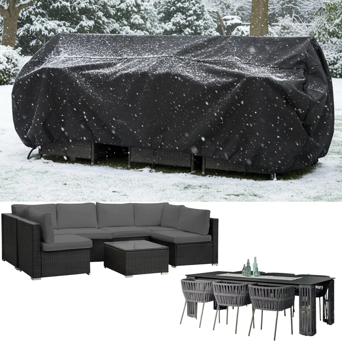 Coperture per Mobili da Giardino 150x100x80cm/L x P x A 420D Oxford Copertura da Tavolo da Esterno Telo Copri Tavoli da Terrazza Rettangolo Impermeabile Antivento Antineve Telo Protettivo Esterno