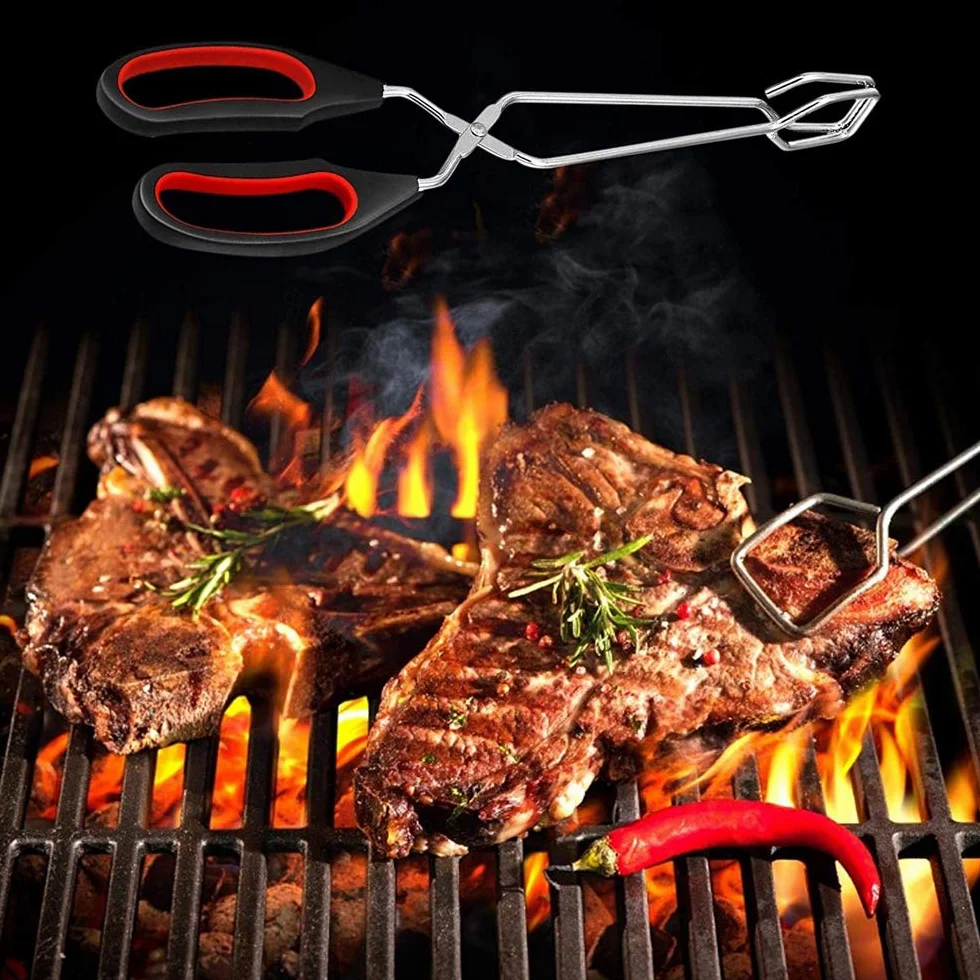 3 Pezzi Pinza da Barbecue, Pinze per Forbici da Barbecue, Pinza Multiuso Cucina, con Manici Antiscivolo e Resistenti al Calore per Girare e Afferrare Utensili Alimentari, 3 Specifiche