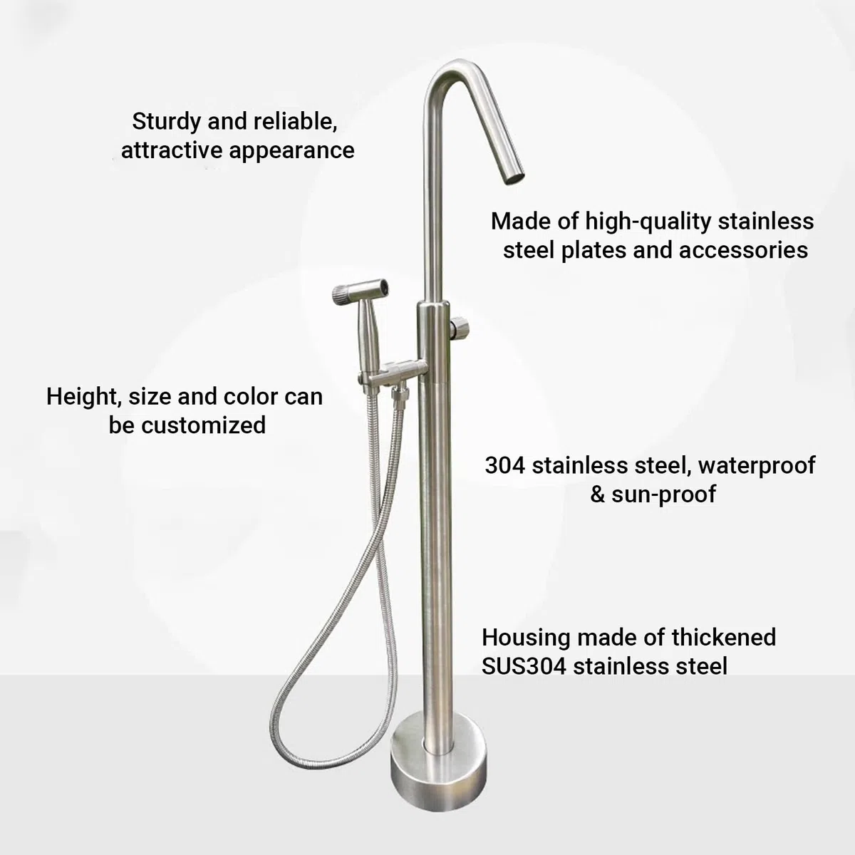 Colonna d'Acqua da Giardino in Acciaio Inox 304, Fontanella Esterno con Doppio Rubinetto, per Irrigazione e Lavaggio(Black-C,120cm/47.2in)