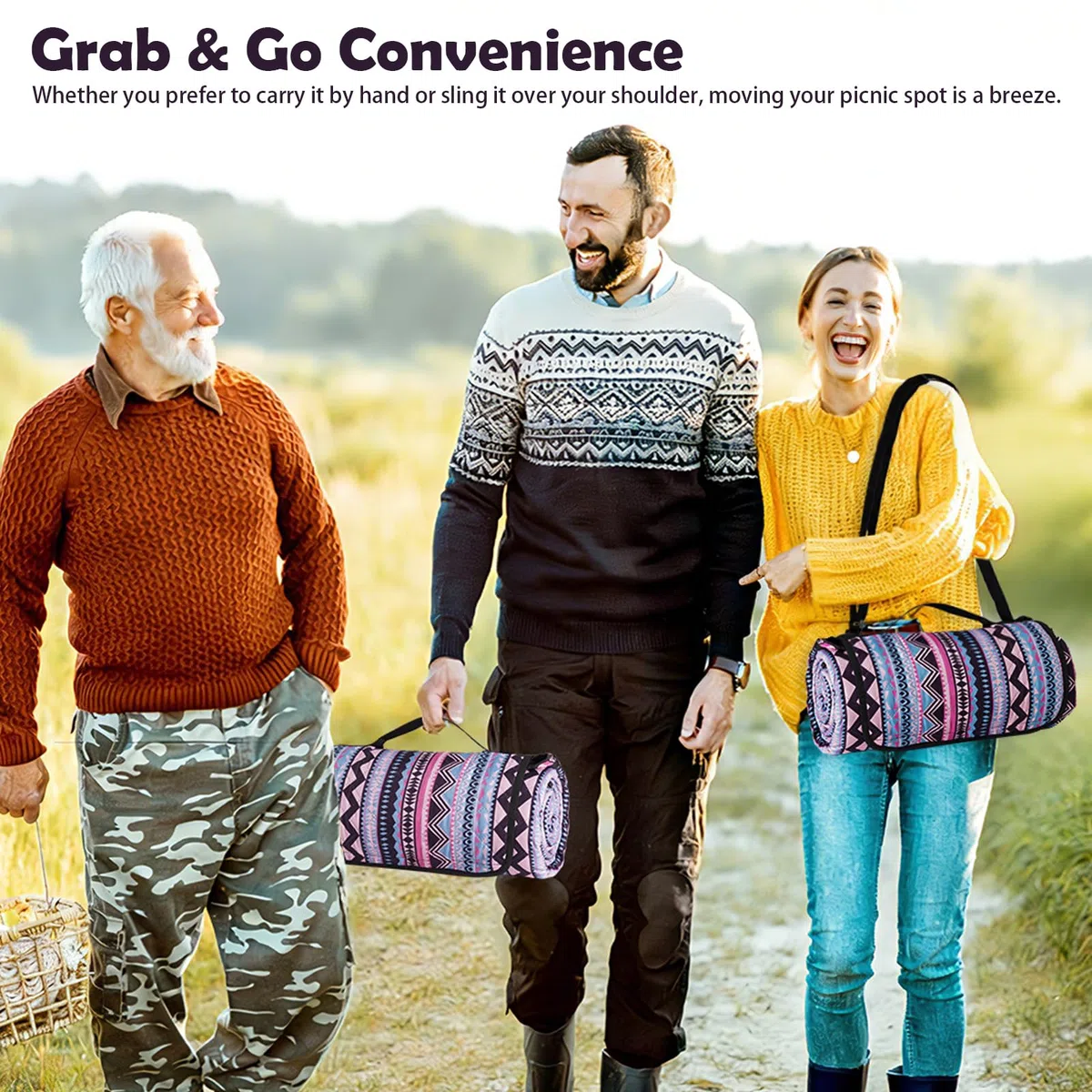 Coperta da picnic impermeabile, extra grande, 200 x 200 cm, resistente alla sabbia, lavabile, campeggio, spiaggia, accessorio da campeggio per attività all'aperto, Boemia