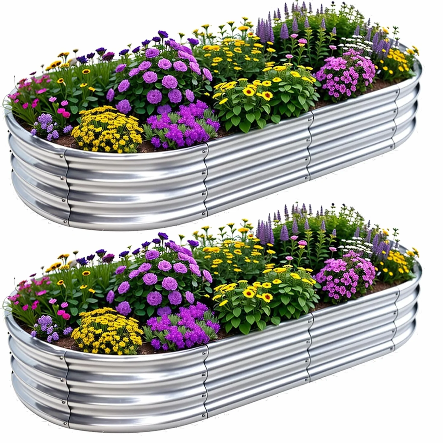 2 PCS Letti per Orto Rialzato in Metallo 180×90×29 cm Fioriera Rialzata in Zincata per Verdure, Fiori ed Erbe Aromatiche (180×90×29 cm, con Anello di Supporto per Piante)