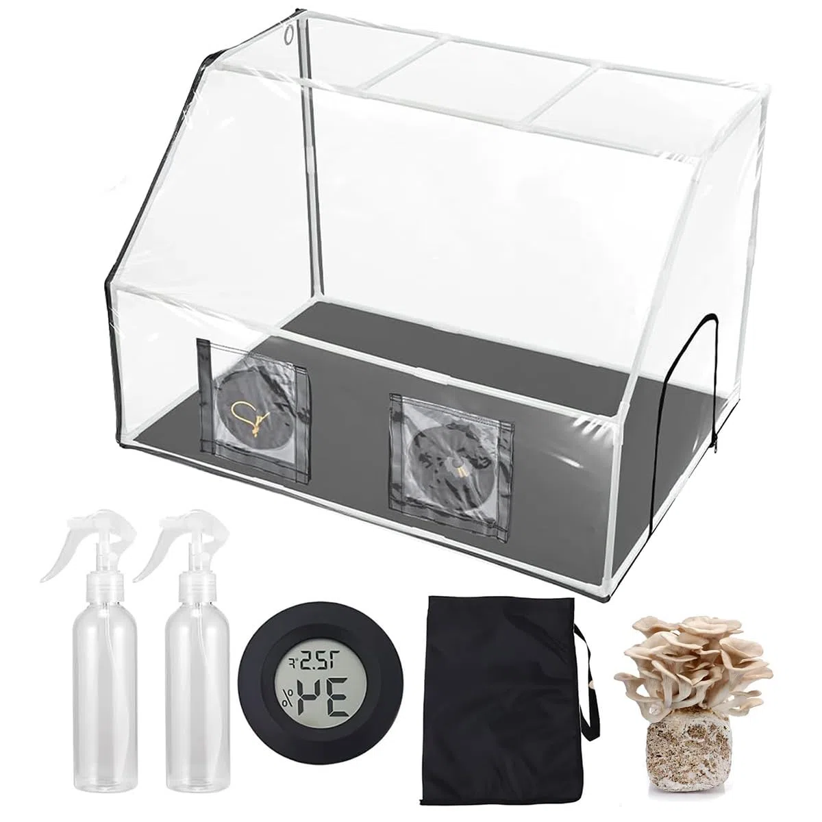 Still Air Box Micologia dei Funghi, Kit Monotubo per Funghi Portatile con 2 Spruzzatore e Termometro, Tenda per Sacco per Piantare Funghi, Stazioni di Propagazione con Cappa Fumata per Crescita